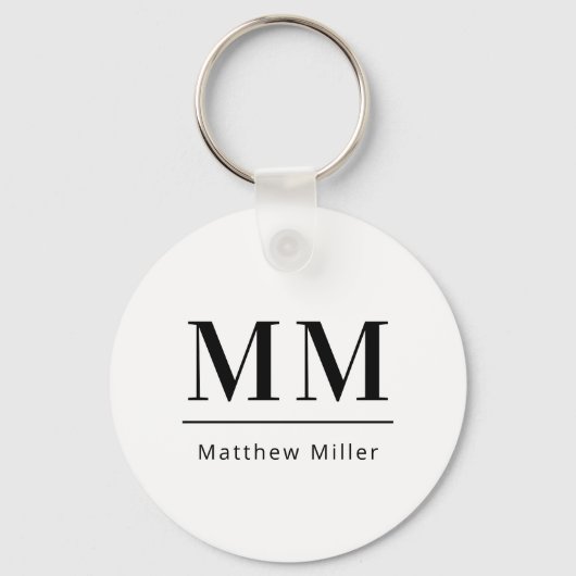 Zwart wit monogram initialen naam minimalistisch sleutelhanger (Voorkant)