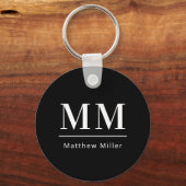 Zwart wit monogram initialen naam minimalistisch sleutelhanger (Voorkant)