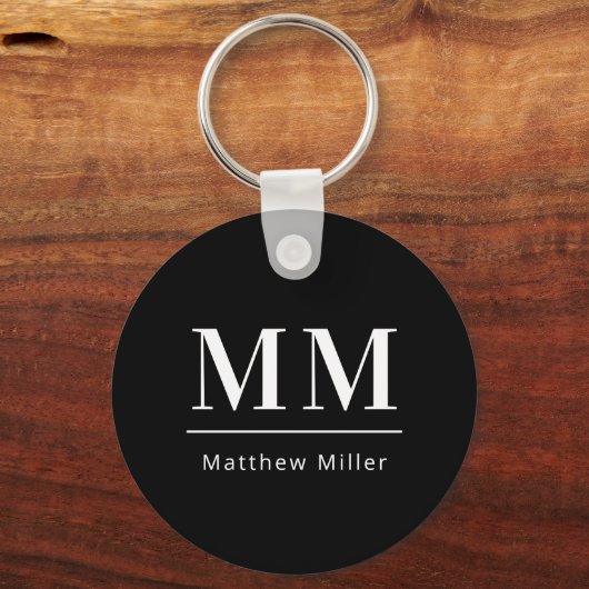 Zwart wit monogram initialen naam minimalistisch sleutelhanger (Voorkant)