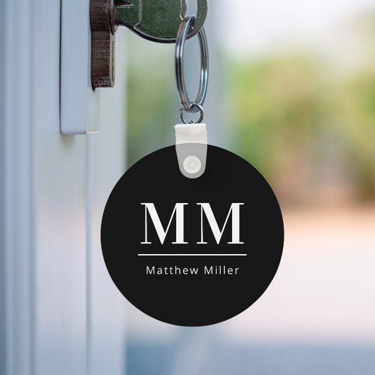 Zwart wit monogram initialen naam minimalistisch sleutelhanger