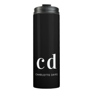 Zwart wit monogram initialen naam minimalistisch thermosbeker