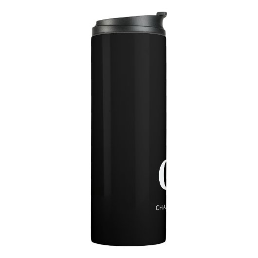 Zwart wit monogram initialen naam minimalistisch thermosbeker (Gedraaid links)