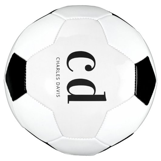 Zwart wit monogram initialen naam minimalistisch voetbal (Gedraaid)