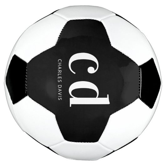 Zwart wit monogram initialen naam minimalistisch voetbal (Gedraaid)