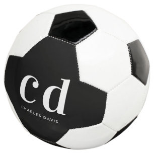 Zwart wit monogram initialen naam minimalistisch voetbal