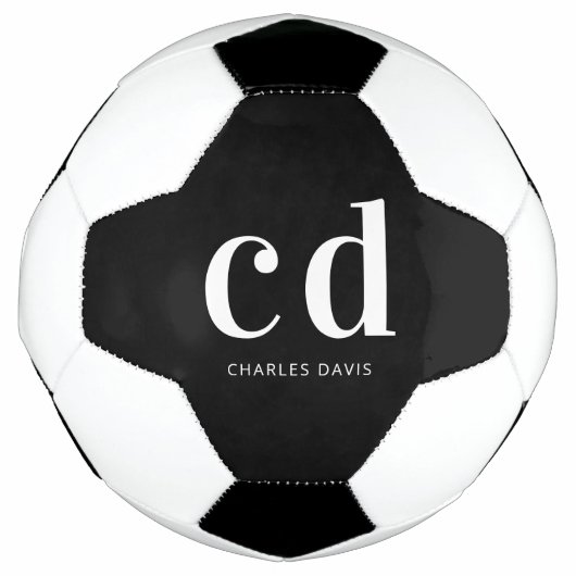 Zwart wit monogram initialen naam minimalistisch voetbal (Voorkant)