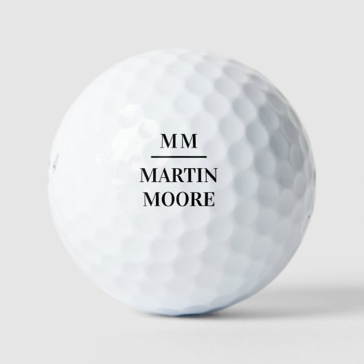 Zwart wit monogram initialen naam simpel golfballen (Voorkant)