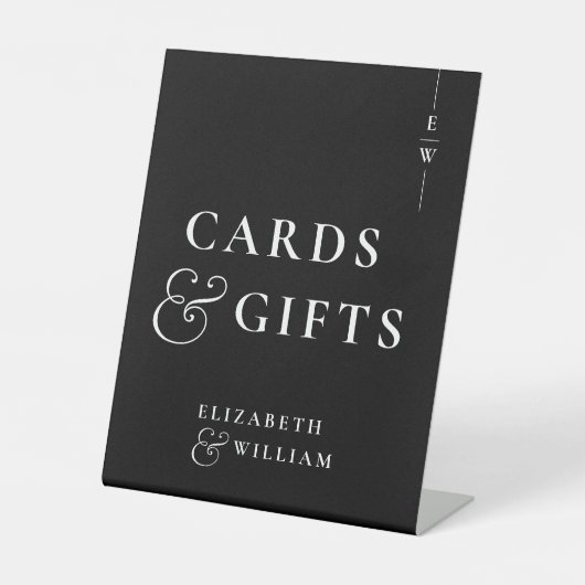 Zwart-wit monogram Kaarten en geschenken Reclamebord Met Voetstuk (Voorkant)