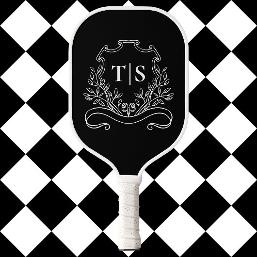 Zwart & Wit Monogram Klassiek Wapen Pickleball Paddle