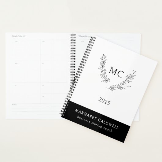 Zwart-wit Monogram Krans 2025 Planner (Display)