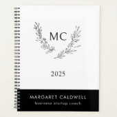 Zwart-wit Monogram Krans 2025 Planner (Voorkant)