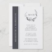 Zwart-wit monogram krans bruiloft kaart (Voorkant)