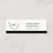 Zwart-wit monogram krans mini visitekaartje (Voorkant)