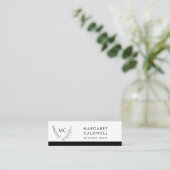 Zwart-wit monogram krans mini visitekaartje (Staand voorkant)