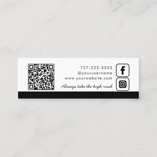 Zwart-wit monogram krans mini visitekaartje (Achterkant)