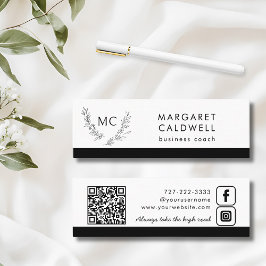 Zwart-wit monogram krans mini visitekaartje