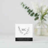 Zwart-wit monogram krans vierkante visitekaartje (Staand voorkant)