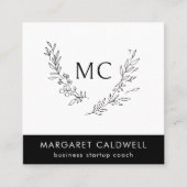 Zwart-wit monogram krans vierkante visitekaartje (Voorkant)