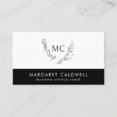 Zwart-wit monogram krans visitekaartje (Voorkant)