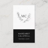 Zwart-wit monogram krans visitekaartje (Voorkant)