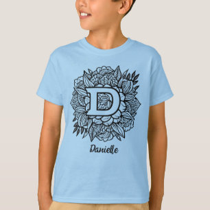 Zwart-wit monogram letter D tattoo stijl kunst T-shirt