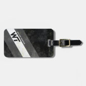 Zwart-wit monogram met moderne strepen bagagelabel (Voorkant horizontaal)