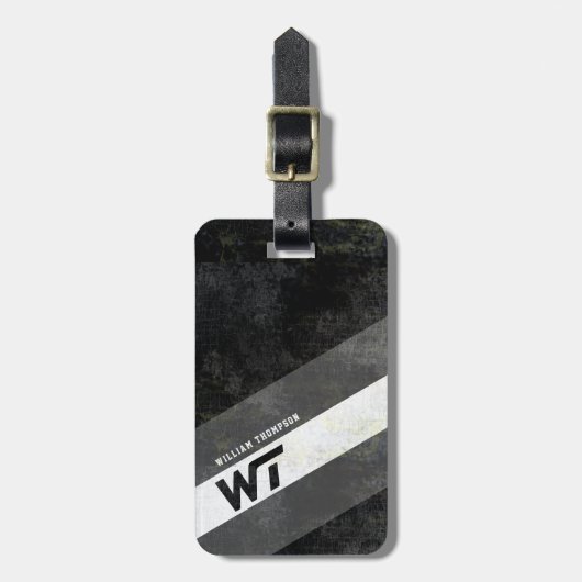 Zwart-wit monogram met moderne strepen bagagelabel (Voorkant verticaal)