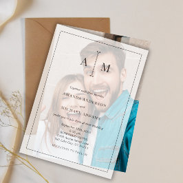 Zwart Wit Monogram Minimaal Eenvoudige Rand Trouwf Vellum Uitnodigingen