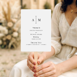 Zwart Wit Monogram Minimaal Huwelijksprogramma Handwaaier