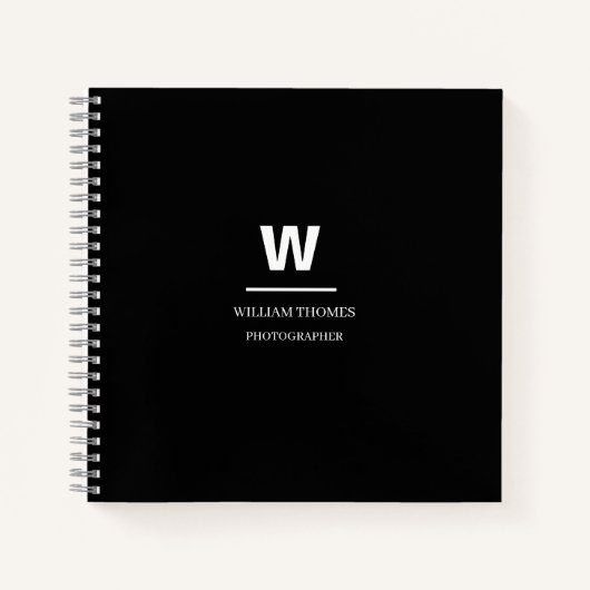 Zwart Wit Monogram Minimaal Modern Design Notitieboek (Voorkant)