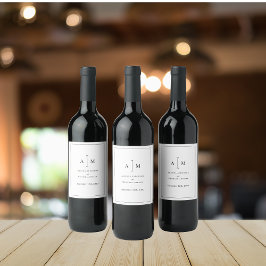 Zwart Wit Monogram Minimale Eenvoudige Grens Huwel Wijn Etiket