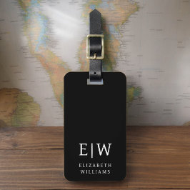 Zwart-wit monogram minimalistisch bagagelabel