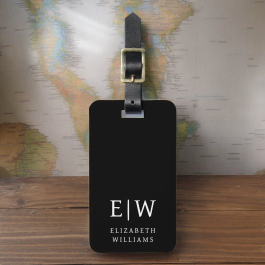 Zwart-wit monogram minimalistisch bagagelabel