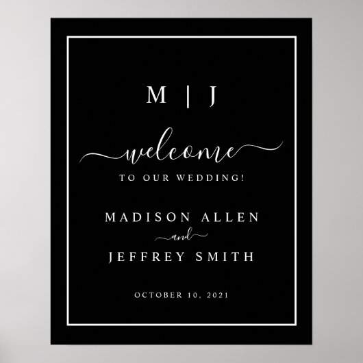 Zwart wit monogram minimalistisch bruiloft poster (Voorkant)