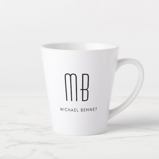 Zwart-wit monogram - minimalistisch latte mok (Rechts)