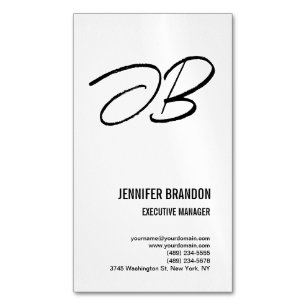 Zwart wit monogram minimalistisch modern magnetisch visitekaartje