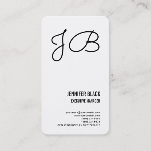 Zwart wit monogram minimalistisch modern visitekaartje (Voorkant)