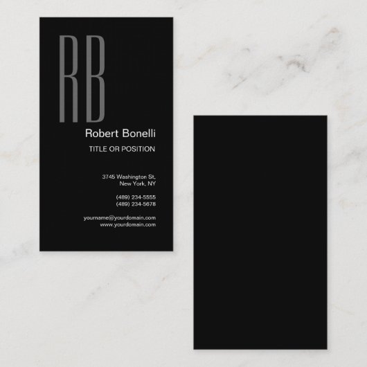 Zwart wit monogram minimalistisch platte plaat visitekaartje (Voorkant / Achterkant)