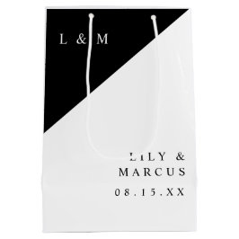 Zwart-wit monogram minimalistische bruiloft medium cadeauzakje
