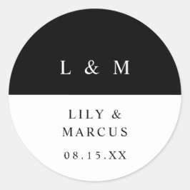 Zwart-wit Monogram Minimalistische Huwelijksgunst Ronde Sticker