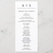 Zwart-wit monogram Modern minimalistisch huwelijk Programmakaart (Achterkant)