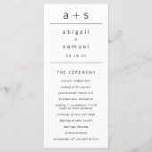 Zwart-wit monogram Modern minimalistisch huwelijk Programmakaart (Voorkant)