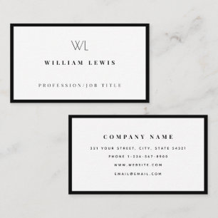 Zwart-wit monogram Modern minimalistisch Visitekaartje