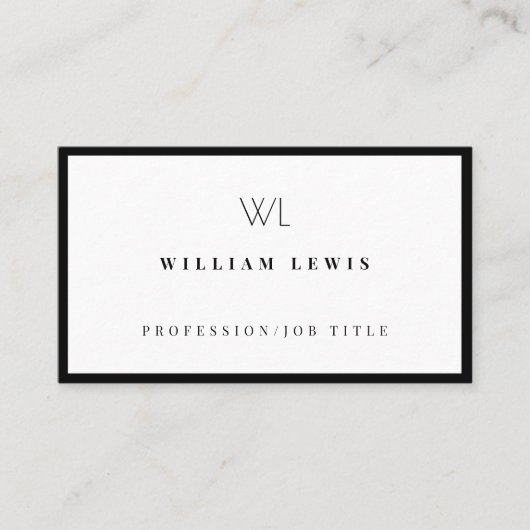 Zwart-wit monogram Modern minimalistisch Visitekaartje (Voorkant)
