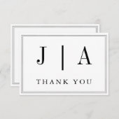 Zwart-wit monogram Modern Simple Wedding Bedankkaart (Voorkant / Achterkant)