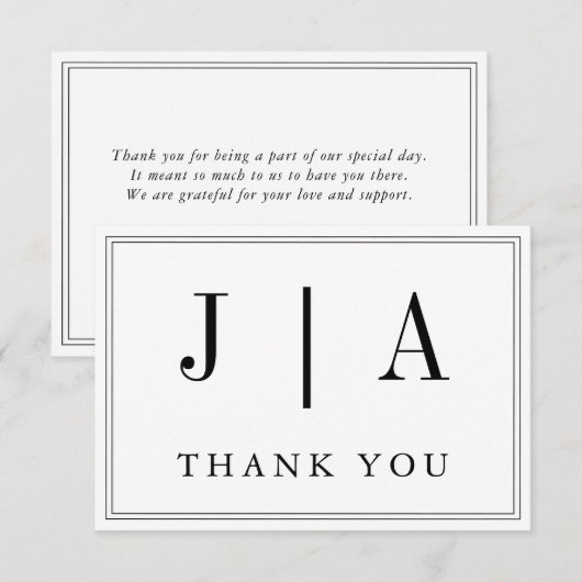 Zwart-wit monogram Modern Simple Wedding Bedankkaart (Voorkant / Achterkant)