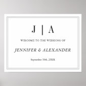 Zwart-wit monogram Modern Simple Wedding Poster (Voorkant)