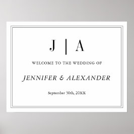 Zwart-wit monogram Modern Simple Wedding Poster