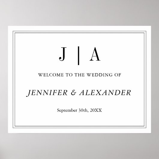 Zwart-wit monogram Modern Simple Wedding Poster (Voorkant)