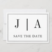 Zwart-wit monogram Modern Simple Wedding Save The Date (Voorkant)
